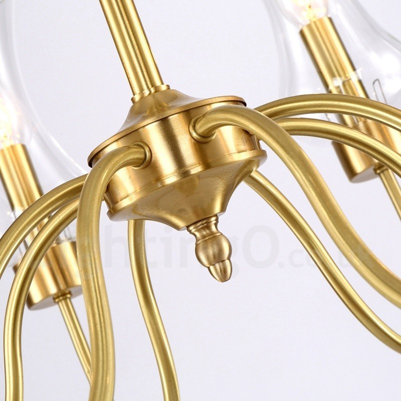 6-flammige Retro-Pendelleuchte aus rustikalem Messing mit Glasschirm