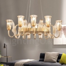 8-flammiger Retro-Pendelleuchter aus rustikaler Luxus-Aluminiumlegierung mit Glasschirm