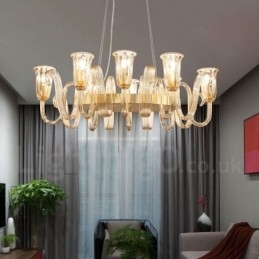 8-flammiger Retro-Pendelleuchter aus rustikaler Luxus-Aluminiumlegierung mit Glasschirm
