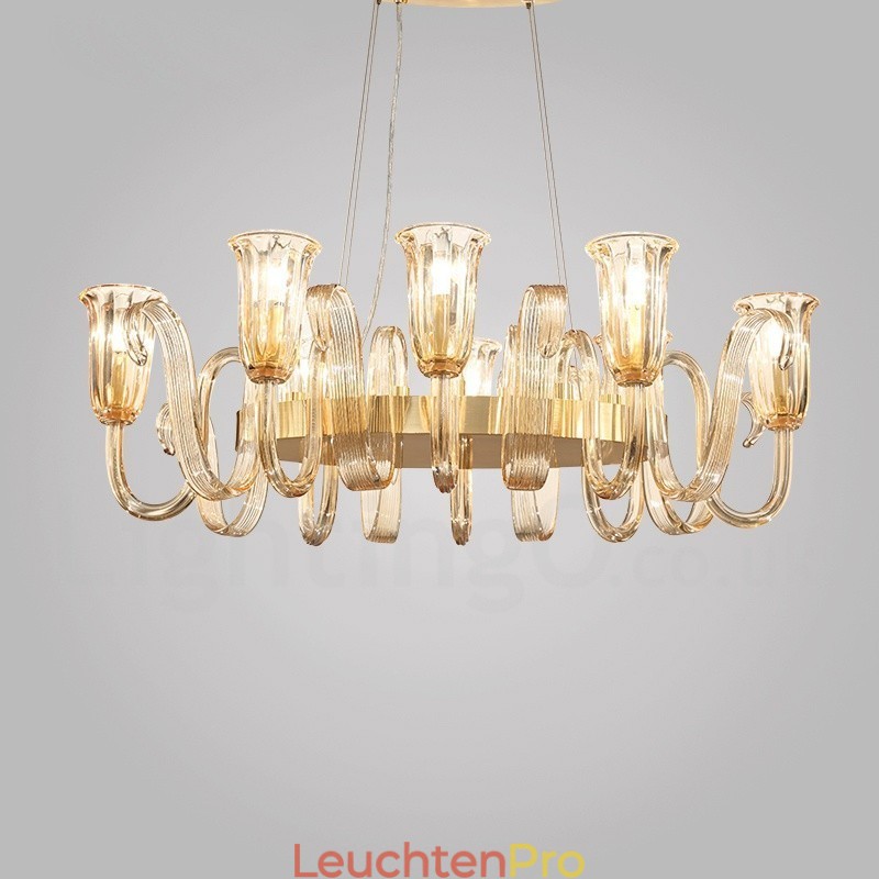 8-flammiger Retro-Pendelleuchter aus rustikaler Luxus-Aluminiumlegierung mit Glasschirm