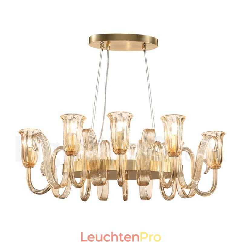 8-flammiger Retro-Pendelleuchter aus rustikaler Luxus-Aluminiumlegierung mit Glasschirm