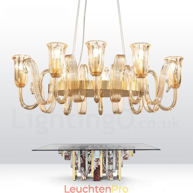 8-flammiger Retro-Pendelleuchter aus rustikaler Luxus-Aluminiumlegierung mit Glasschirm