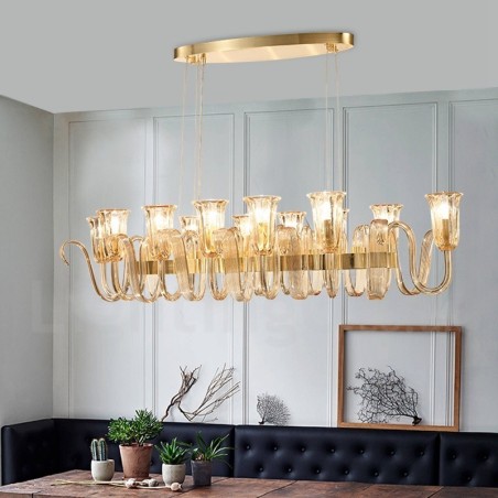 12-flammiger Retro-Pendelleuchter aus rustikaler Luxus-Aluminiumlegierung mit Glasschirm 12-flammiger Retro-Pendelleuchter aus rustikaler Luxus-Aluminiumlegierung mit Glasschirm