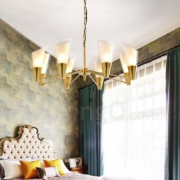 8-flammige Retro-Pendelleuchte aus rustikalem Messing mit Glasschirm