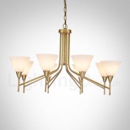 8-flammige Retro-Pendelleuchte aus rustikalem Messing mit Glasschirm