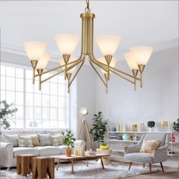 8-flammige Retro-Pendelleuchte aus rustikalem Messing mit Glasschirm