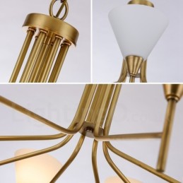 5-flammige Retro-Pendelleuchte aus rustikalem Messing mit Glasschirm