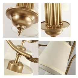 5-flammige Retro-Pendelleuchte aus rustikalem Messing mit Stoffschirm