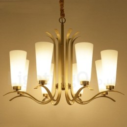 8-flammige Retro-Pendelleuchte aus rustikalem Messing mit Glasschirm
