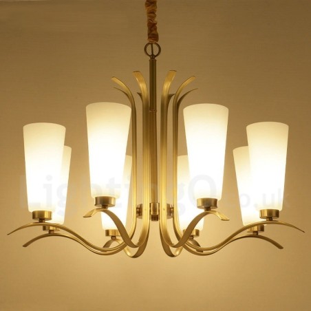 8-flammige Retro-Pendelleuchte aus rustikalem Messing mit Glasschirm 8-flammige Retro-Pendelleuchte aus rustikalem Messing mit Glasschirm