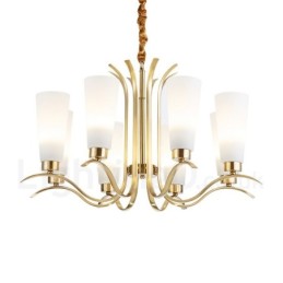 8-flammige Retro-Pendelleuchte aus rustikalem Messing mit Glasschirm