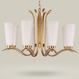 8-flammige Retro-Pendelleuchte aus rustikalem Messing mit Glasschirm
