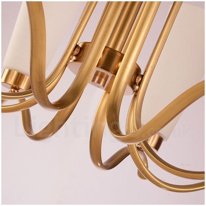 8-flammige Retro-Pendelleuchte aus rustikalem Messing mit Glasschirm