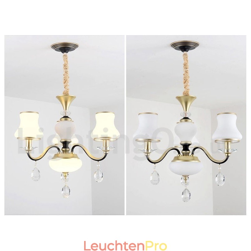 3-flammige Retro-Pendelleuchte im rustikalen Stil mit Kristallglasschirm