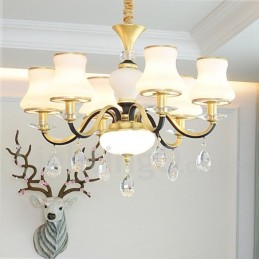 6-flammige Retro-Pendelleuchte aus Kristallglas mit rustikalem Luxus-Kronleuchter und Glasschirm