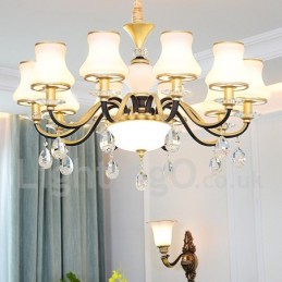 Retro Rustikaler Luxus Kristall Pendelleuchte Kronleuchter mit Glasschirm
