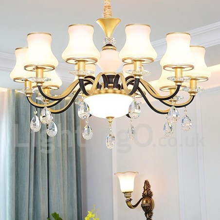 Retro Rustikaler Luxus Kristall Pendelleuchte Kronleuchter mit Glasschirm Retro Rustikaler Luxus Kristall Pendelleuchte Kronleuchter mit Glasschirm