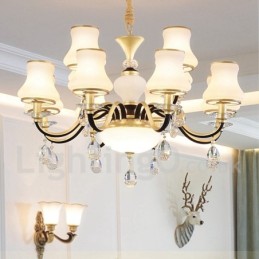 12-flammige Retro-Pendelleuchte aus Kristall mit rustikalem Luxus-Glasschirm