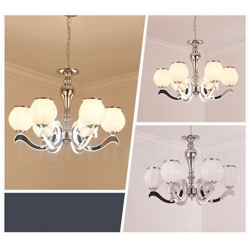 6-flammige, moderne, luxuriöse Pendelleuchte mit Glasschirm