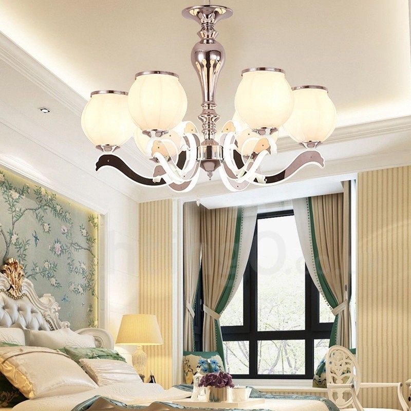 6-flammige, moderne, luxuriöse Pendelleuchte mit Glasschirm