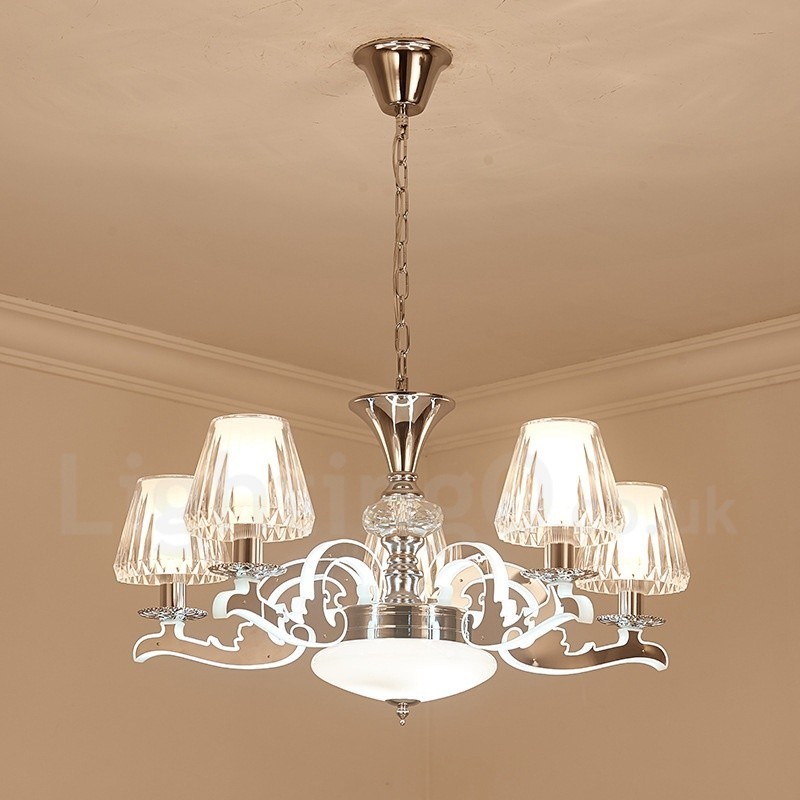 Retro Rustikaler Luxus Kristall Pendelleuchte Kronleuchter mit Glasschirm