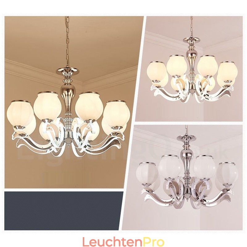8-flammige, moderne, luxuriöse Pendelleuchte mit Glasschirm