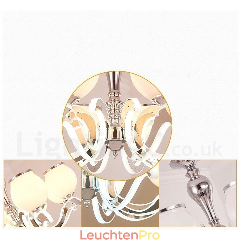 8-flammige, moderne, luxuriöse Pendelleuchte mit Glasschirm