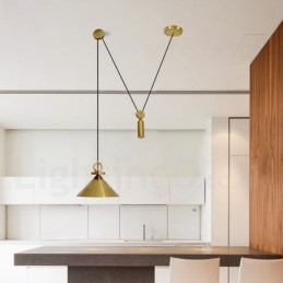 Moderne zeitgenössische Pendelleuchte aus reinem Kupfer im nordischen Stil mit Auf- und Abstiegsfunktion, Messing-Deckenleuchte
