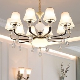 Moderne zeitgenössische Retro Luxus Kristall Pendelleuchte Kronleuchter mit Glasschirm