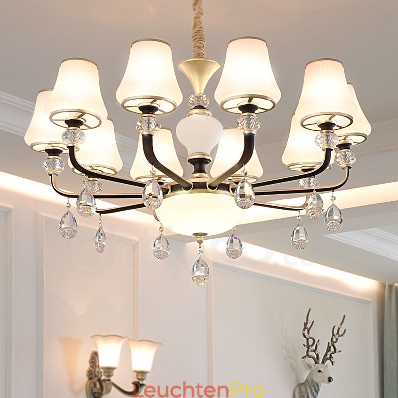 Moderne zeitgenössische Retro Luxus Kristall Pendelleuchte Kronleuchter mit Glasschirm