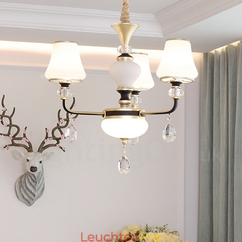 Moderne zeitgenössische Retro Luxus Kristall Pendelleuchte Kronleuchter mit Glasschirm