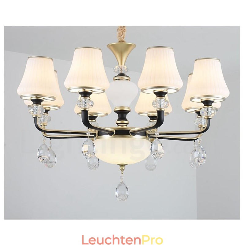 Moderne zeitgenössische Retro Luxus Kristall Pendelleuchte Kronleuchter mit Glasschirm
