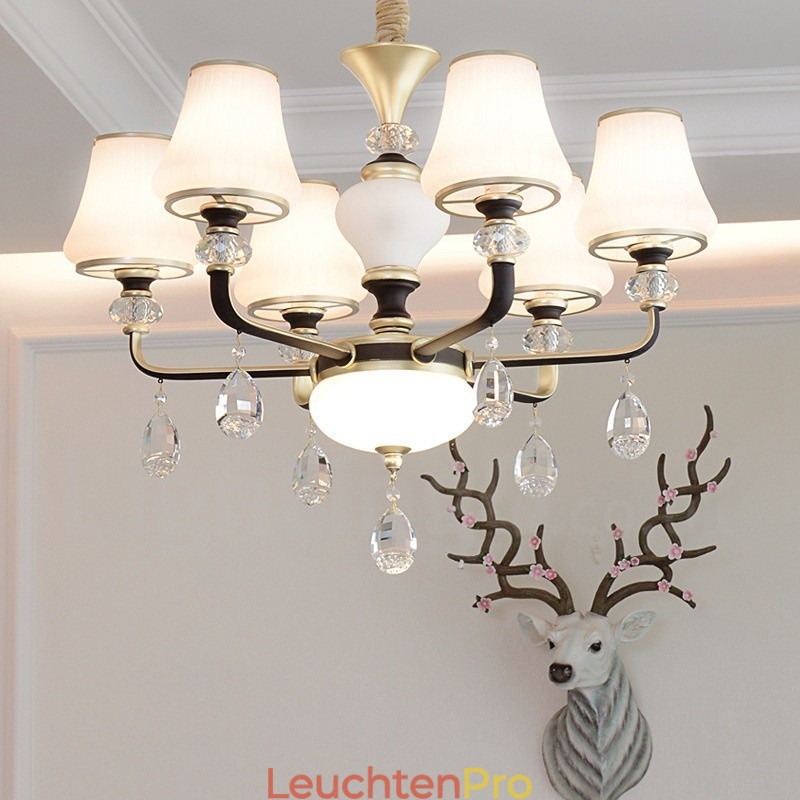 Moderne zeitgenössische Retro Luxus Kristall Pendelleuchte Kronleuchter mit Glasschirm