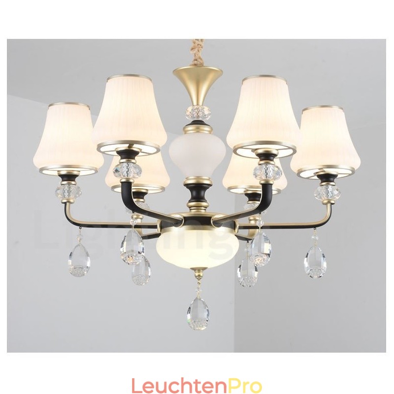 Moderne zeitgenössische Retro Luxus Kristall Pendelleuchte Kronleuchter mit Glasschirm