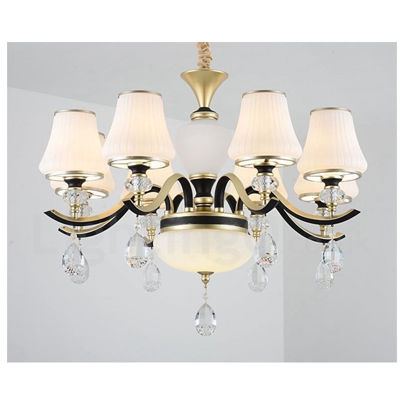 Moderne zeitgenössische Retro Luxus Kristall Pendelleuchte Kronleuchter mit Glasschirm