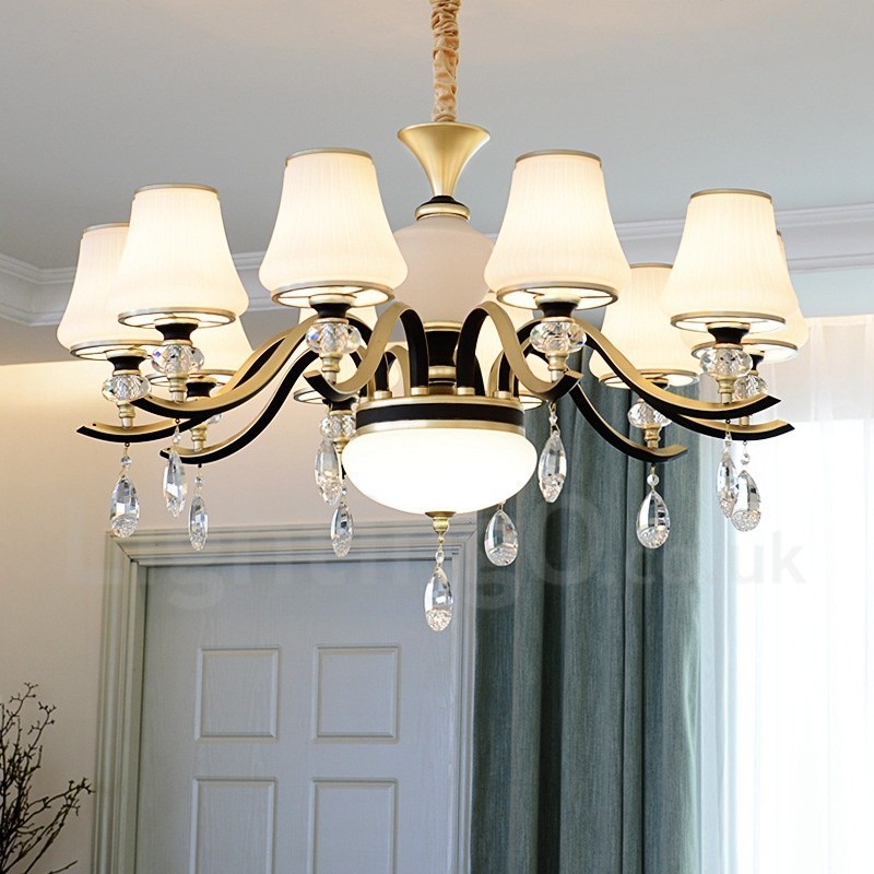 Moderne zeitgenössische Retro Luxus Kristall Pendelleuchte Kronleuchter mit Glasschirm