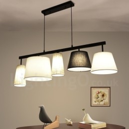 Moderne zeitgenössische 5-flammige Pendelleuchte aus Stahl mit Stoffschirm