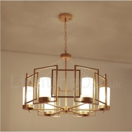 Moderne zeitgenössische 6-flammige Pendelleuchte aus Messing mit Glasschirm