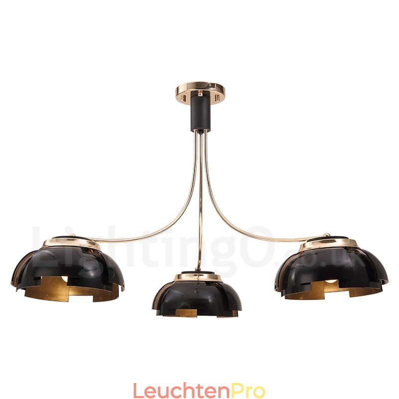 Moderner zeitgenössischer 3-flammiger Kronleuchter aus Stahl mit Acrylschirm