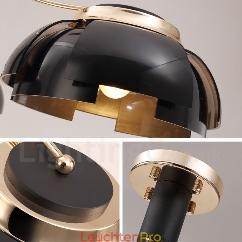 Moderner zeitgenössischer 3-flammiger Kronleuchter aus Stahl mit Acrylschirm