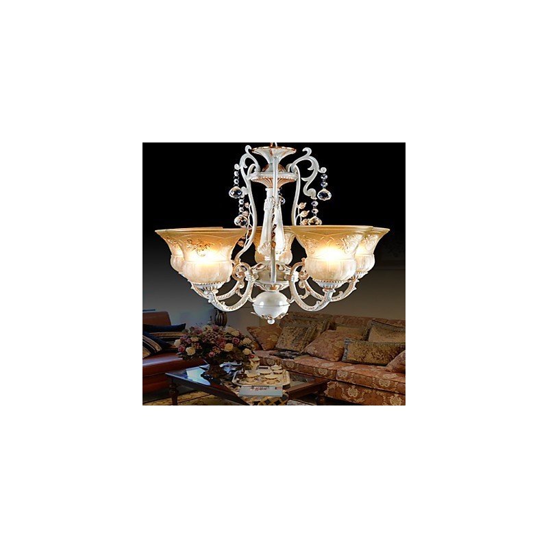 Weiß Kronleuchter Fünf Lichter Muster Glas Schatten Hand Vergoldet Europäischen Retro