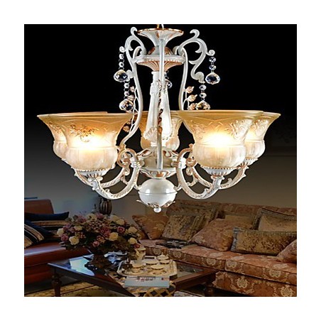 Weiß Kronleuchter Fünf Lichter Muster Glas Schatten Hand Vergoldet Europäischen Retro Weiß Kronleuchter Fünf Lichter Muster Glas Schatten Hand Vergoldet Europäischen Retro