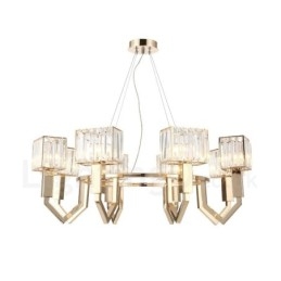 Moderne zeitgenössische 8-flammige Pendelleuchte aus Stahl mit Kristallschirm