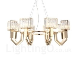 Moderne zeitgenössische 8-flammige Pendelleuchte aus Stahl mit Kristallschirm