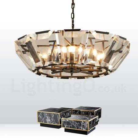 Moderne zeitgenössische 8-flammige Pendelleuchte aus Stahl mit Kristallglas-Schirm Moderne zeitgenössische 8-flammige Pendelleuchte aus Stahl mit Kristallglas-Schirm