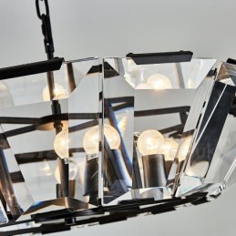 Moderne zeitgenössische 8-flammige Pendelleuchte aus Stahl mit Kristallglas-Schirm