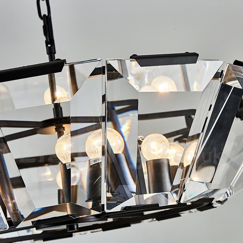 Moderne zeitgenössische 8-flammige Pendelleuchte aus Stahl mit Kristallglas-Schirm