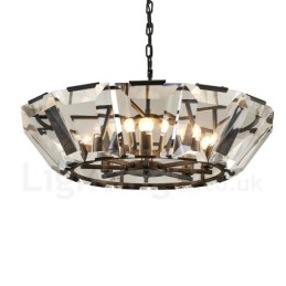 Moderne zeitgenössische 8-flammige Pendelleuchte aus Stahl mit Kristallglas-Schirm