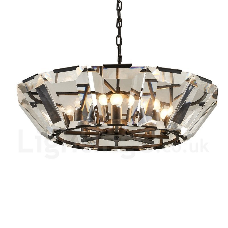 Moderne zeitgenössische 8-flammige Pendelleuchte aus Stahl mit Kristallglas-Schirm