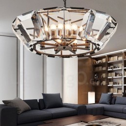 Moderne zeitgenössische 8-flammige Pendelleuchte aus Stahl mit Kristallglas-Schirm